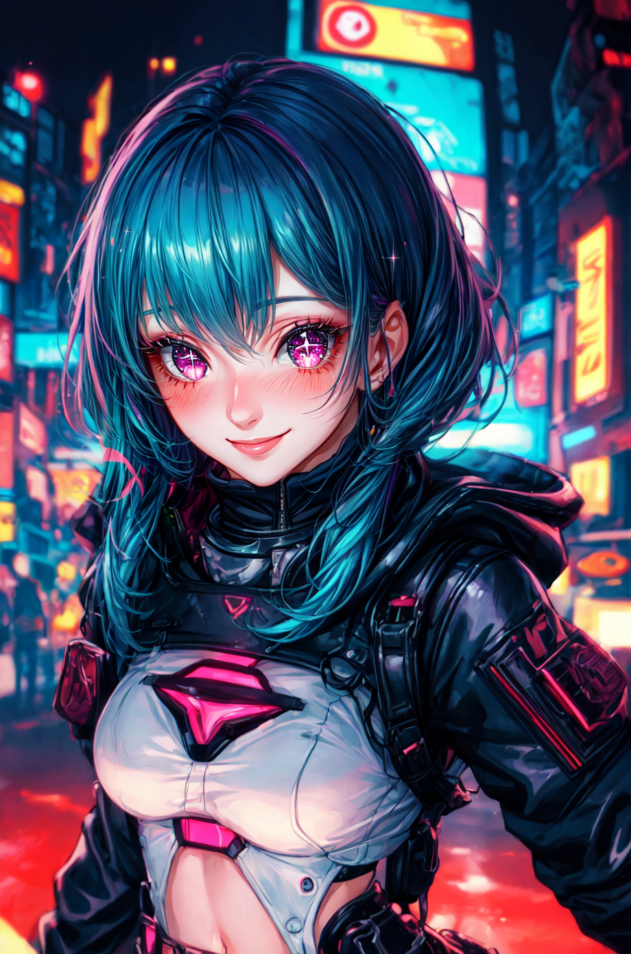 01029-4077130822-1girl,Creative hair,Rainbow Hair,City streets,fisheye,neon cold lighting, cyberpunk, blush, Waist Shot,Detailed face details,dyn.png